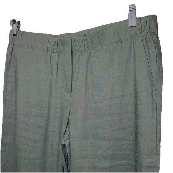 NWOT J.Jill Linen Stretch Pant Medium Petite Green Linen Blend Wide Leg Pockets - Picture 2 of 7